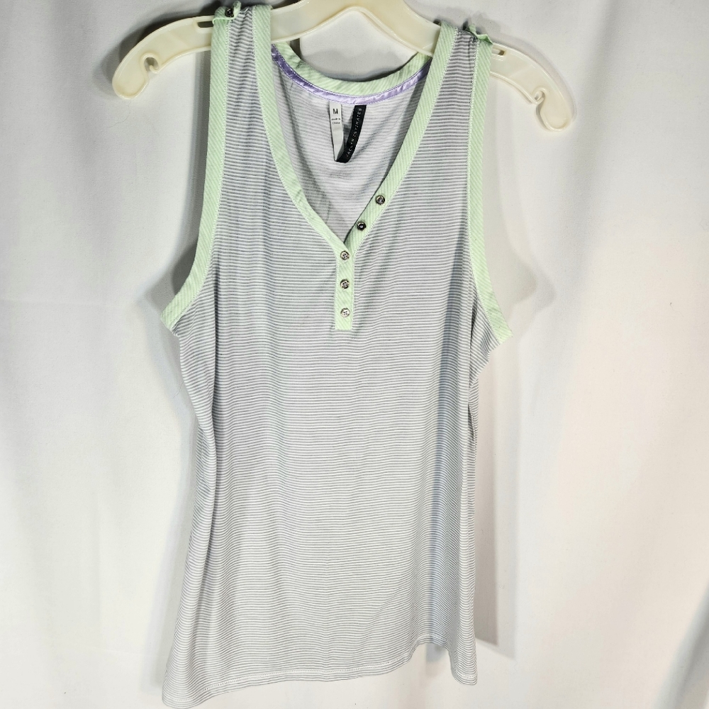 Jaclyn Intimates Grey White Green Striped Sleeveless Sleep Top Size Medium
